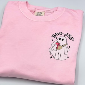 Embroidered Halloween Ghost Shirt, Boo Jee Shirt, Boo Shirt, Spooky Ghost Hoodie, Spooky Season Ghost Tee, Comfort Color, Halloween Gift image 1