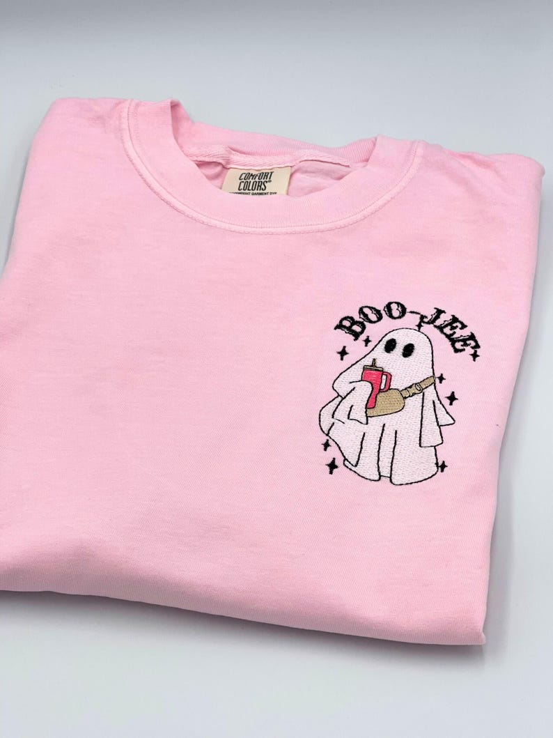 Embroidered Halloween Ghost Shirt, Boo Jee Shirt, Boo Shirt, Spooky Ghost Hoodie, Spooky Season Ghost Tee, Comfort Color, Halloween Gift image 1