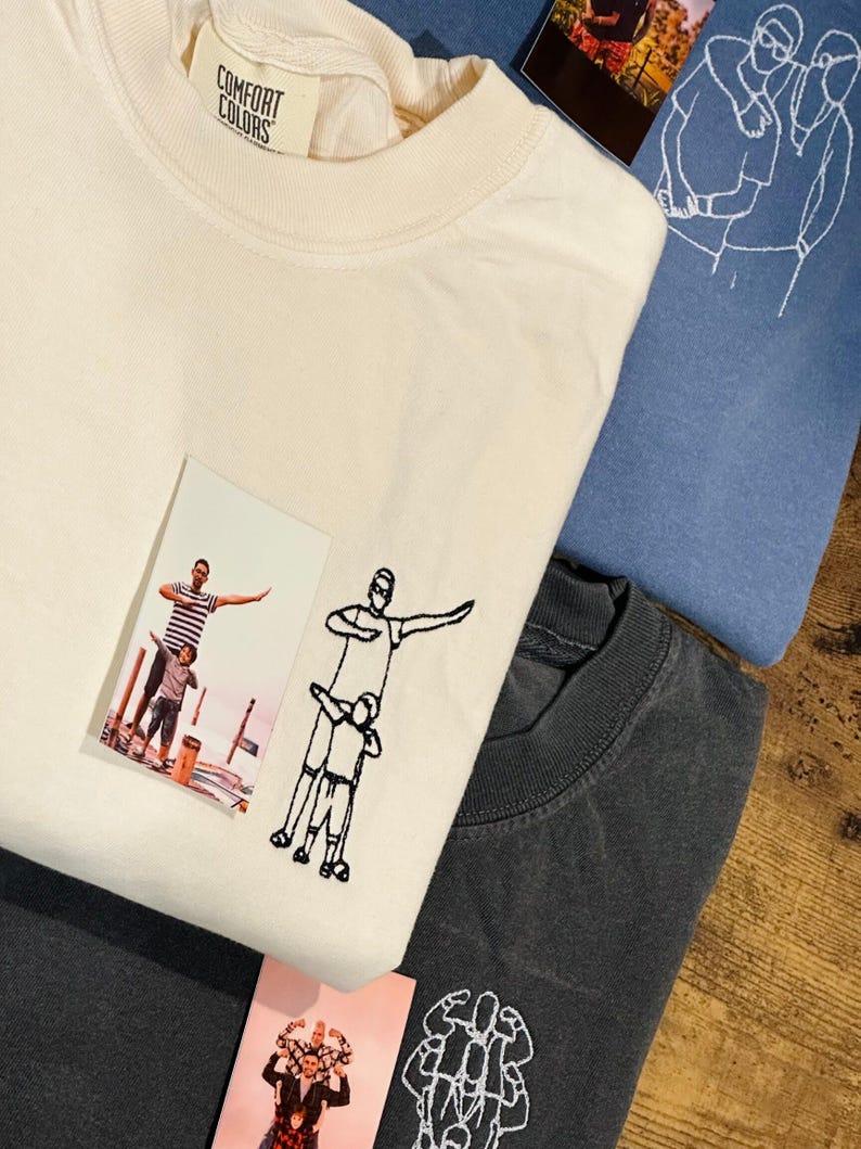 Embroidered Dad Portrait Shirt, Dad Shirt With Photo, Dad Tee, Custom Fathers Day Shirts With Pictures, Comfort Colors Shirt, New Dad Gifts imagem 2