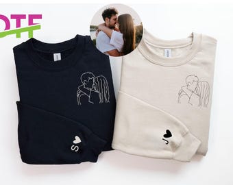 Custom Portrait from Photo Sweatshirt Custom Clothing Couple Tee Couples Portrait Custom Photo DTF Print Hoodie Personalized Gift For Couple