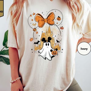 Comfort Colors Watercolor Castle Halloween Shirt, Mickey Ghost Shirt, Disneyland Halloween Shirt, Halloween Couple Shirt