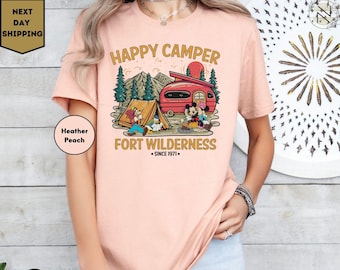 Disney Mickey and Friends Fort Wilderness Happy Camper T-Shirt, WDW Campground Tee, Family Camping Matching Shirt