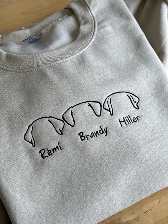 Custom Embroidered Dog Dad Hoodie, Outline Dog Ears Sweatshirt, Embroidered Dog Sweatshirt, Outline Embroidered Sweatshirt, Custom Dog
