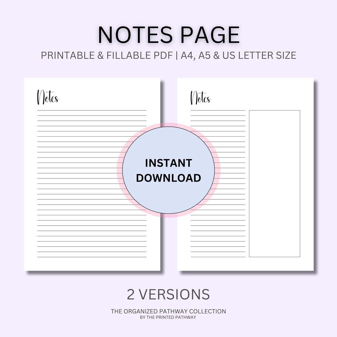 Notes Template, 2 Versions, Lined Page, Note Taking, Planner Page ...