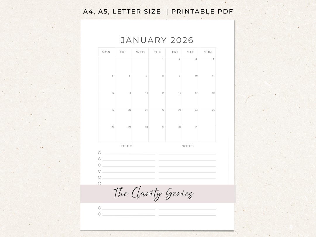 2026 Monthly Calendar Printable | Minimalist Planner Pages (digital ...
