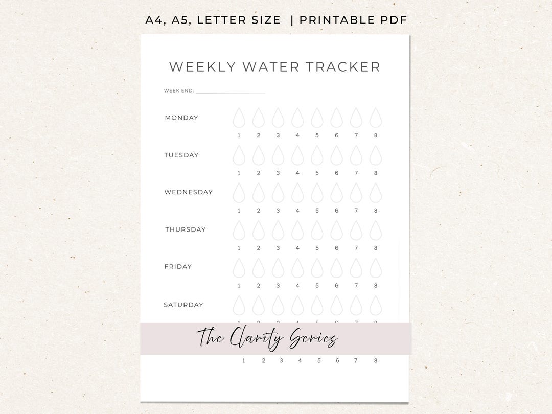 Weekly Water Tracker Printable | Minimalist Hydration Log (A4, US ...