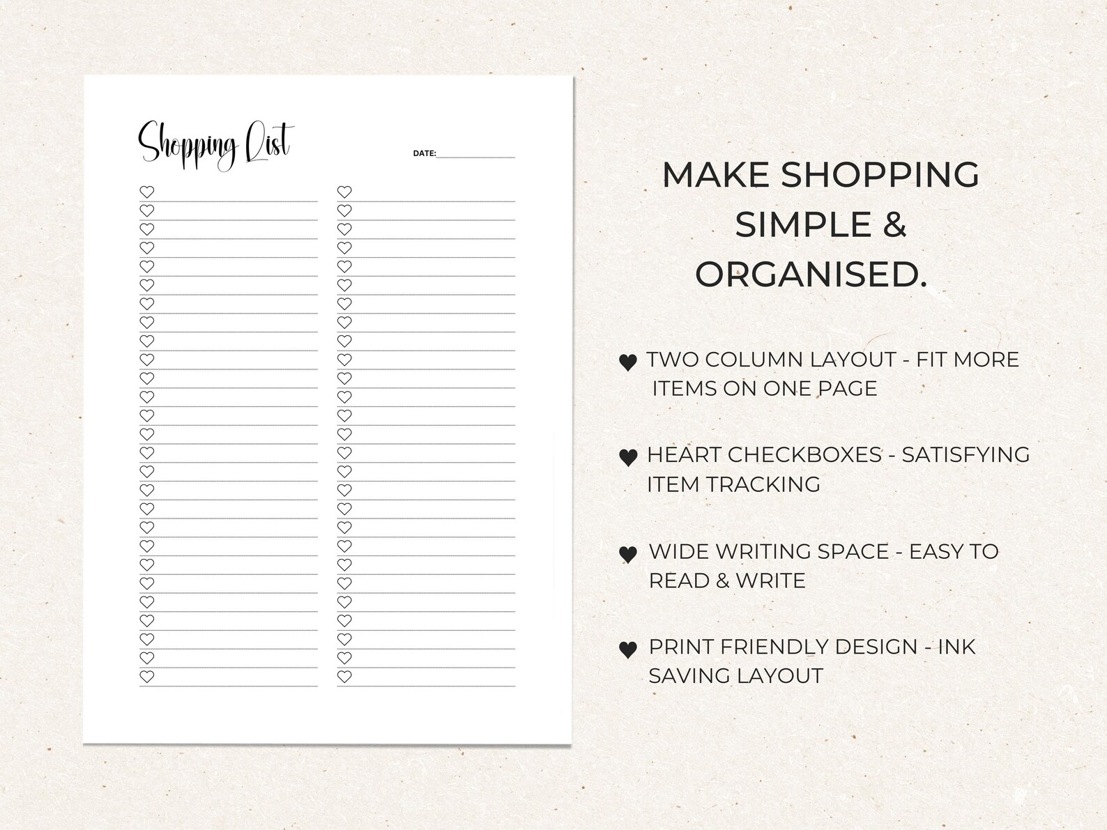 Shopping List Printable | Simple Grocery Checklist With Heart ...