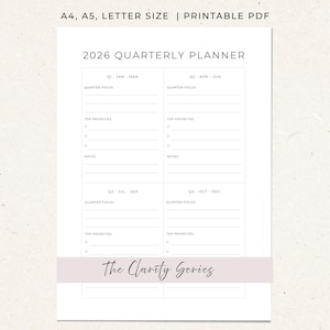 2026 Quarterly Planner Printable | Planning & Productivity Planner Insert (A4, A5, US Letter) (Digital Download)