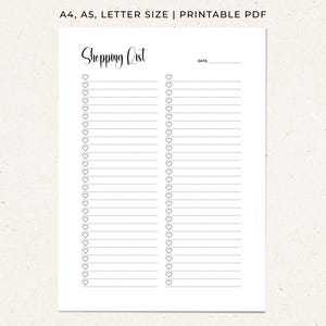 Minimalist Shopping List Printable | Grocery Checklist with Hearts (Digital Download)