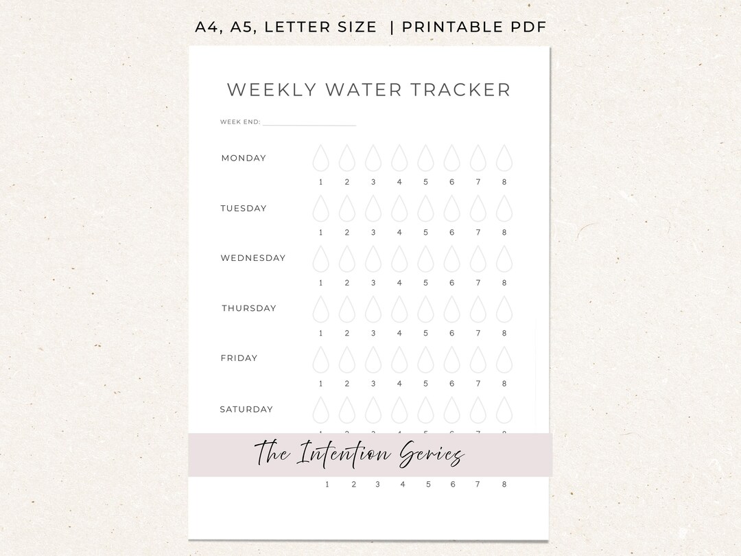 Weekly Water Tracker Printable Template – Clarity Series – (A4 • US ...