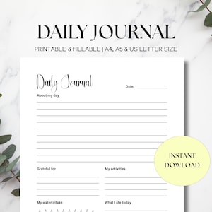 Daily Journal Template Gratitude Journal Page Diary Planner Insert Reflection Page Printable PDF Fillable  Minimalist Planner A4 A5 US Size
