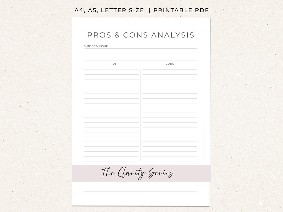 Letters Using Pros Pros & Cons Analysis Printable | Decision-making Worksheet (A4, US ...