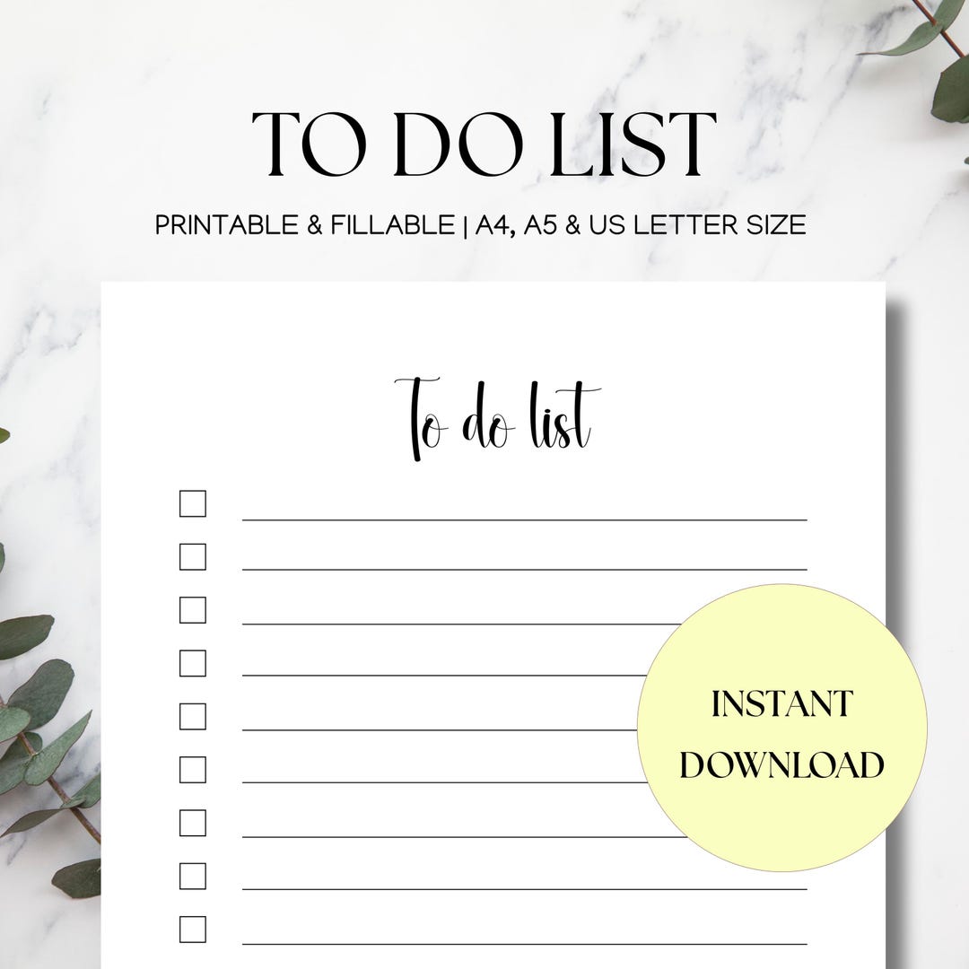 Printable to Do List Template: Fillable PDF Task Planner (A4, A5, US ...