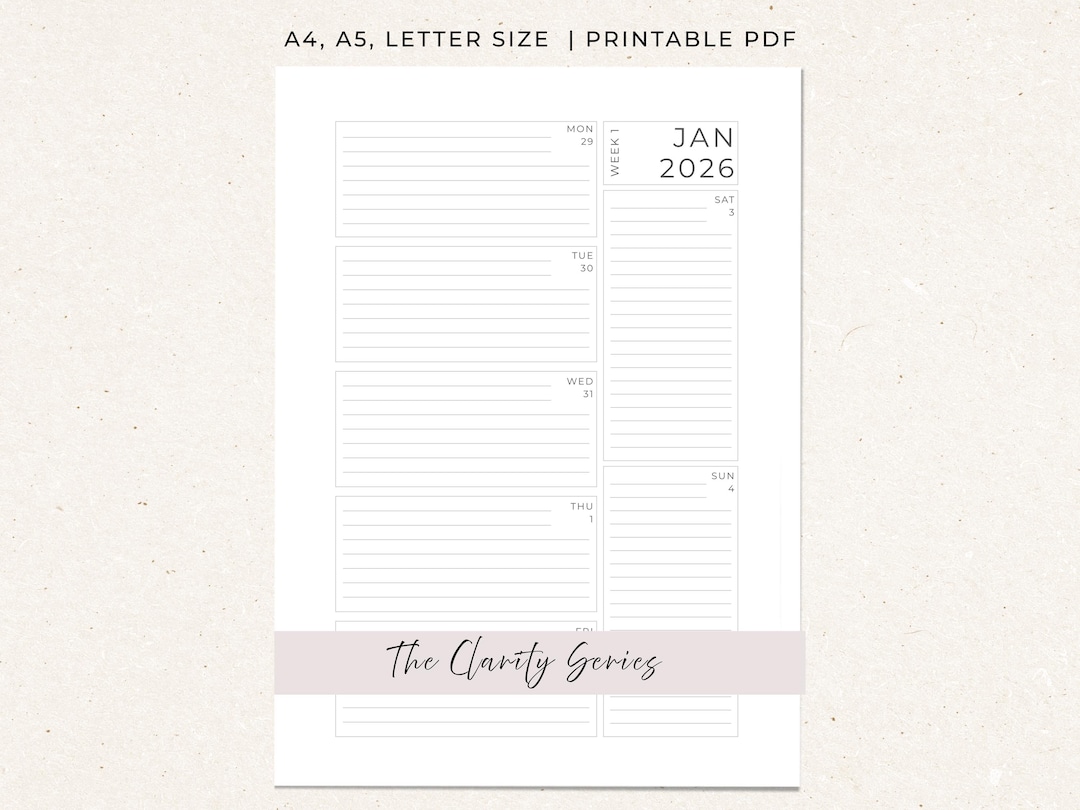2026 Weekly Calendar Printable | 52 Week Dated Planner | Minimalist ...