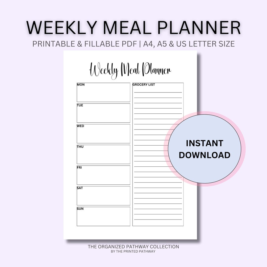 Weekly Meal Planner, Menu Planner, Meal Prep, Food Diary, Family Menu ...