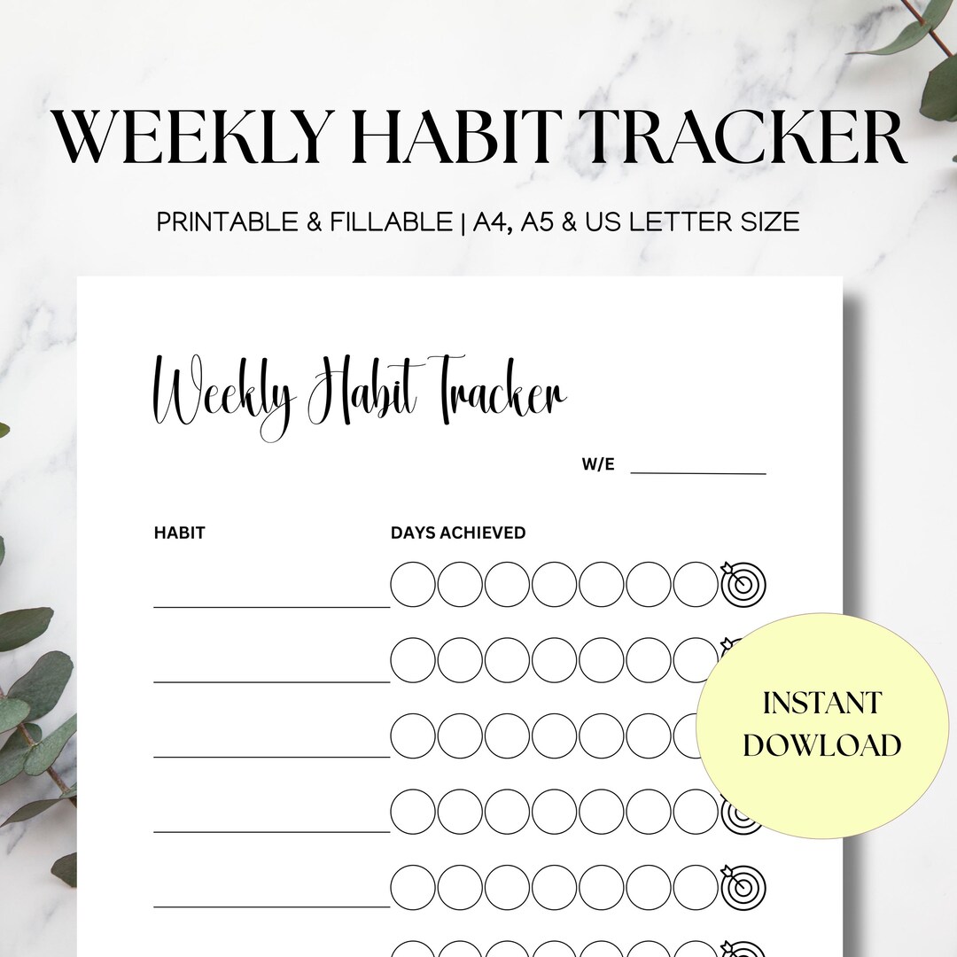Weekly Habit Tracker Printable: Fillable PDF Planner (A4, A5, US Letter ...