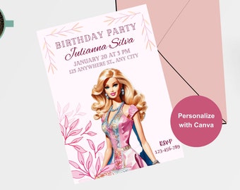 Doll Party Invitation, Doll Birthday Party, Pink Birthday Party Invitation, Doll Invitation, Pink Doll Birthday Invitation, Template