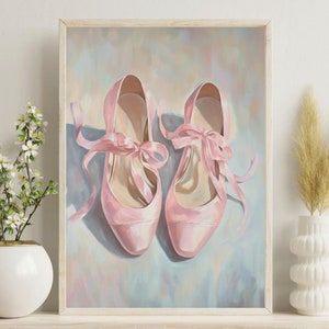 Delicate Ballet Shoes Wall Art - Ballerina Art DIGITAL Print, Ballerina Painting, Pastel Pink Ballet Print, Balletcore Art, Pointe Shoes Art