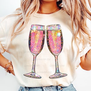 Champagne pailleté Png - Verres à champagne disco Png - Nouvel An PNG - Tendance Png - Coquette Nouvel An - Champagne rose pétillant Png