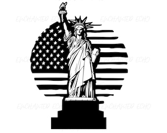 Statue of Liberty USA Flag SVG + PNG - American Landmark Clipart, Lady Liberty Sublimation (DigitalDownload)