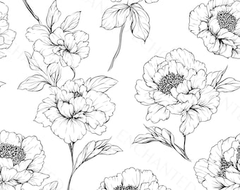 Seamless Peony SVG + PNG Pattern - Floral Repeating Digital Paper, Peonies Clipart (Digital Download)
