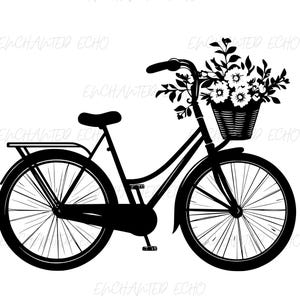 Bicycle Flowers SVG + PNG + PDF + Jpg + Dxf Set - Flower Basket Bike Svg Bike With Flowers Png Floral Bicycle Pdf Silhouette Bike Jpg Bundle