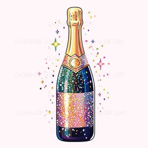 Bottiglia di champagne glitterata PNG Champagne per feste PNG Sublimazione di champagne 2026 PNG Felice anno nuovo 2026 PNG Champagne rosa Coquette PNG