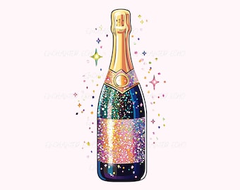 Glitter Champagne Bottle PNG | Sparkly NYE Celebration Drink Clipart (Digital Download)