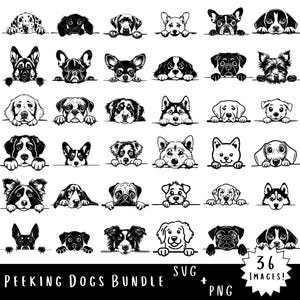 Peeking Dogs SVG & PNG Bundle - 36 Dog Graphics Included, 72 Total Files - Cute Dogs Looking, Dog Face Svg, Dog Silhouette, Peeking Dog Svg