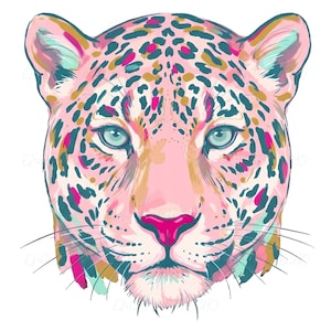 Pennellata rosa viola leopardo giaguaro PNG - Giaguari glitterati acquerello mascotte sublimazione, leopardi clipart