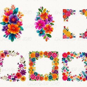 Mexican Fiesta Flowers Clipart Bundle - 23 Images Watercolor Otomi ...