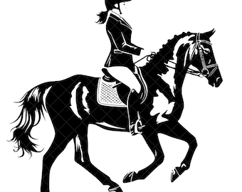 Show Horse & Rider Silhouette SVG +PNG Set – Equestrian Dressage Clipart, Rodeo Riding Sublimation Design
