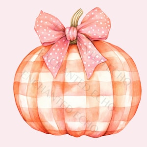 Pink Plaid Pumpkin Png, Cute Pink Pumpkin Fall Png, Fall Girly Pumpkin, Fall Polka Dot Coquette Bow Png, Pink Thanksgiving Halloween Png