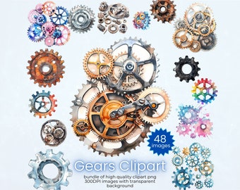 Ensemble de cliparts engrenages colorés - engrenage mécanique PNG Pack - collection scientifique Steampunk (téléchargement numérique)