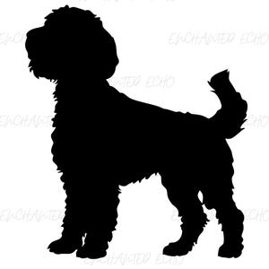 Goldendoodle Silhouette SVG + PNG Set - Gelockter Hund Silhouette Clipart Doodle Hund Umriss Niedlicher flauschiger Welpe Line Art Haustierliebhaber Png