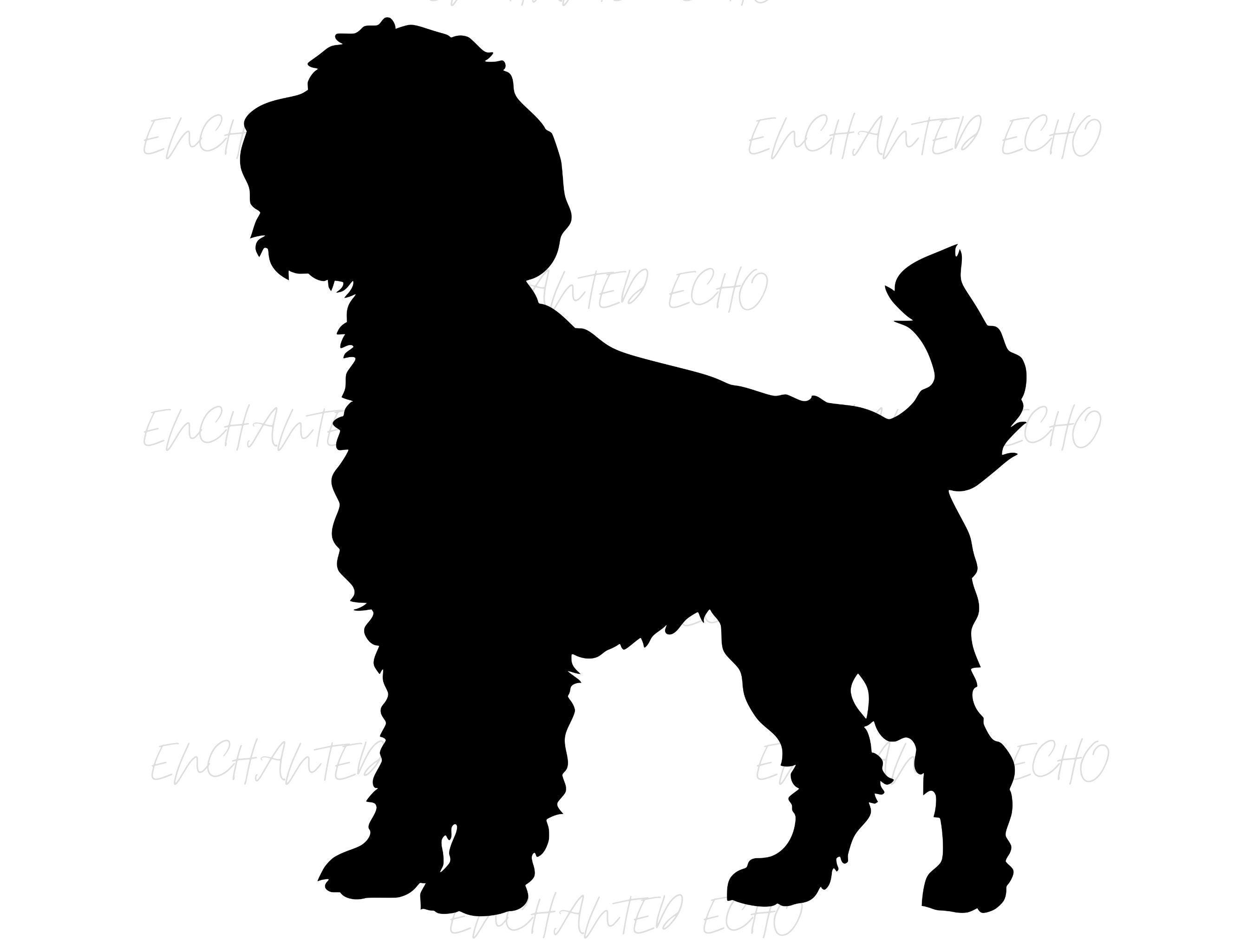 Standing Goldendoodle Silhouette SVG + PNG Set - Curly Dog Silhouette Clipart Doodle Dog Outline Cute Fluffy Puppy Line Art Pet Lover Png