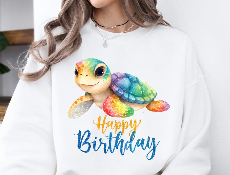 Happy Birthday Sea Turtle PNG - Kid's Birthday Girl or Boy Watercolor ...