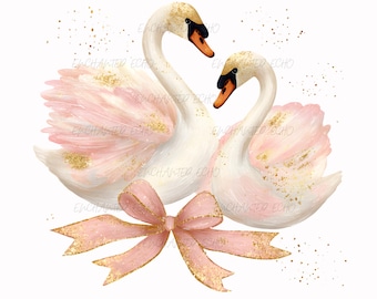 Pink Pastel Bow Swan Png - Coquette Nursery Clipart Baby Girl Clipart Shower Glitter Sublimation