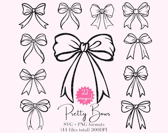Pacchetto di fiocchi graziosi SVG e PNG - Delicato fiocco femminile Coquette Clipart (download digitale)