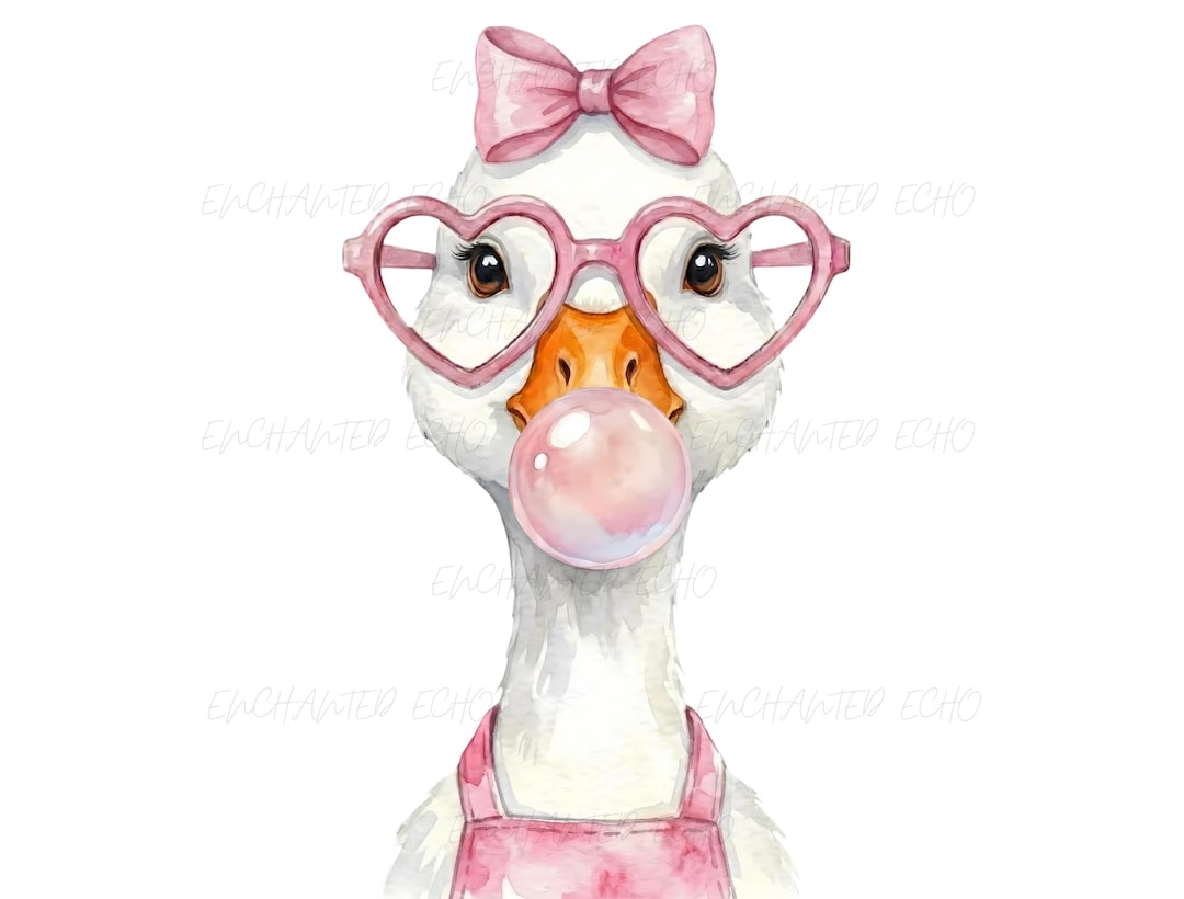 Pink Bow Silly Goose PNG Bubble Gum Coquette Nursery Decor Watercolor ...