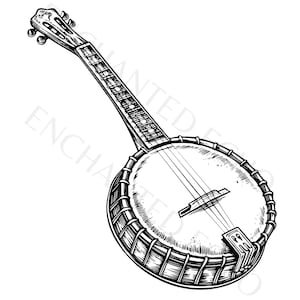 Banjo SVG & PNG Set - Realistic Banjo Clipart - String Instrument Svg, Banjo Outline, Banjo Drawing Png, Bluegrass Graphic, Commercial Use