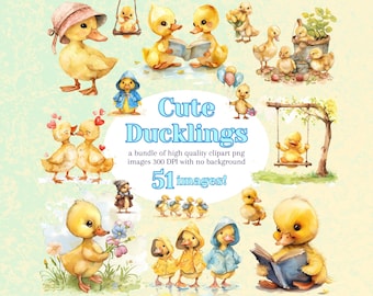 Watercolor Duckling Clipart - 51 Spring Baby Duck PNGs Pastel Easter Clipart (Commercial & Personal Use)