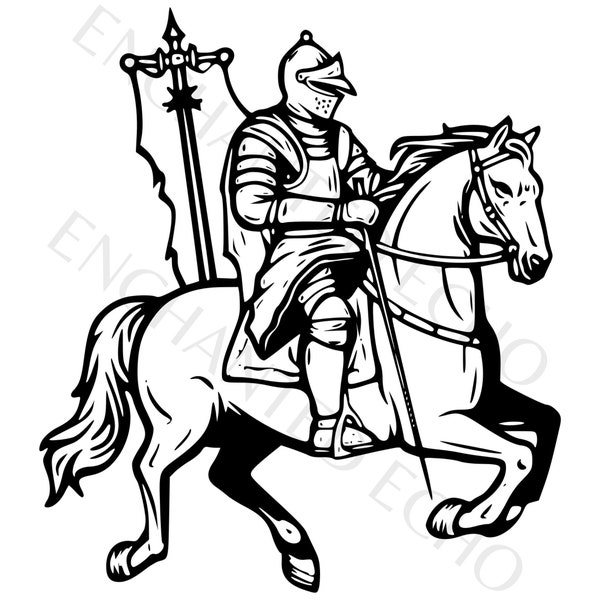 Knight on Horse Svg Knight Png Dark Fantasy Svg, Crusader Knight Png, Digital Download for Commercial Use Knight With Armor Paladin Svg