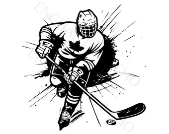 Hockey Player Silhouette SVG + PNG Set - Winter Sport Sublimation Design (Digital Download)