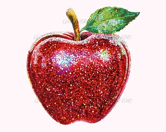 Manzana con purpurina brillante y bola de discoteca PNG - Manzana de moda para agradecer a los profesores mediante sublimación