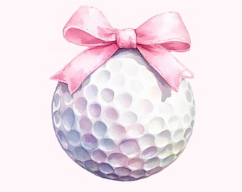 Pink Golf Ball Bow PNG - Golf Season Girly Clipart, Golfing Coquette Sublimation (Digital Download)
