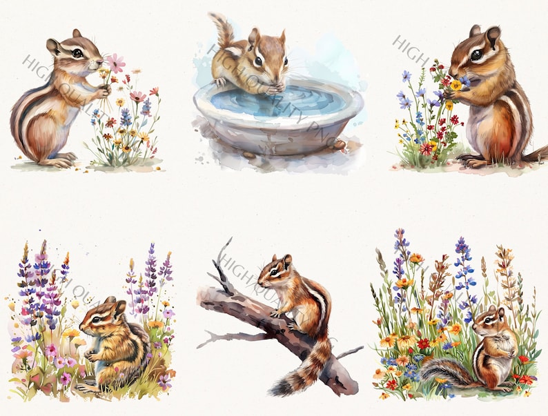 Watercolor Chipmunk Clipart Bundle – Kawaii Chipmunks PNG, Woodland ...