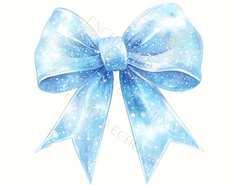 Fiocco blu scintillante PNG - ClipArt di fiocco con palla da discoteca glitterata, Nastro per cameretta neonati per sublimazione (Download digitale)