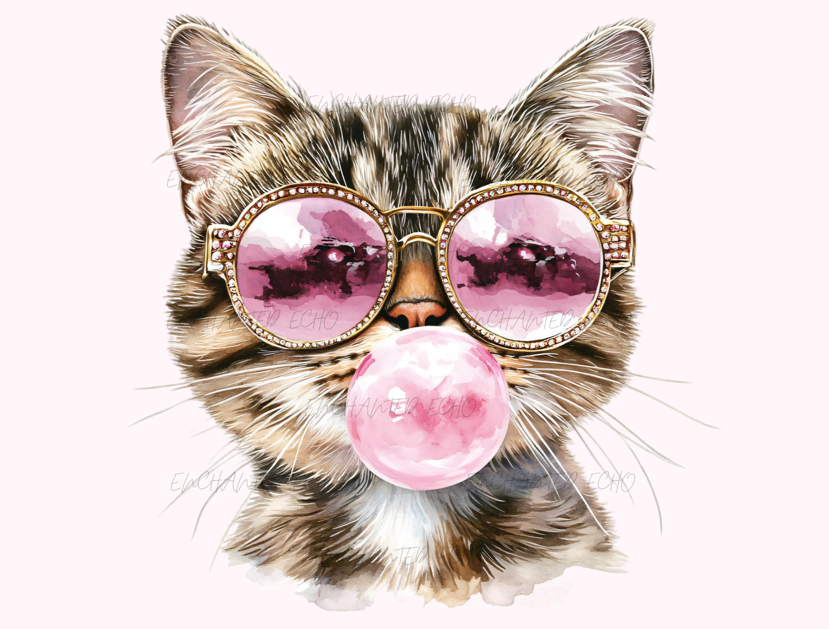 Pink Cat Bubble Png Funny Cat Meme Png Tabby Cat Png Cat Lover Png Bubble Gum Png Cat with Sunglasses Png Sarcastic Cat Png Bubble Gum Png