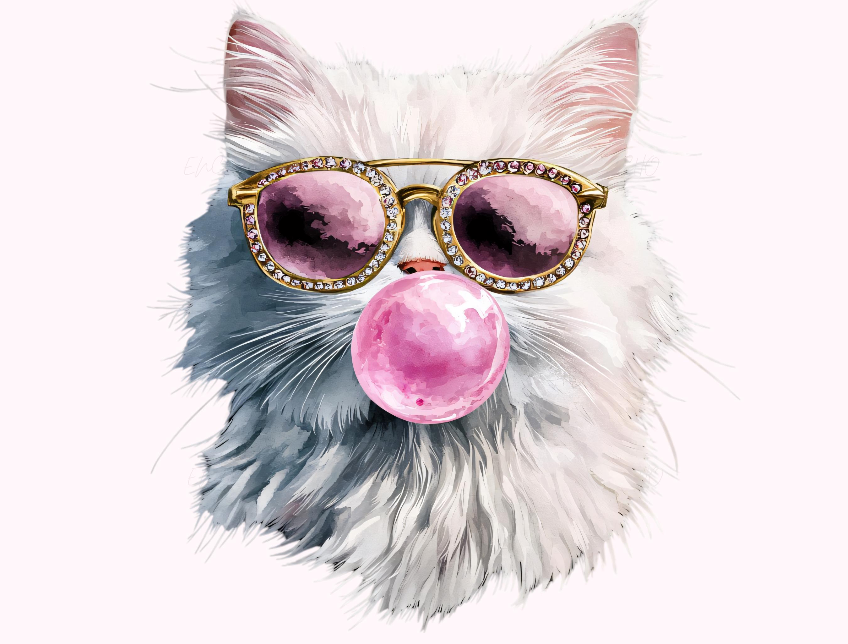 Pink Cat Bubble PNG - Glitter Sunglasses Kitty Clipart, Sassy